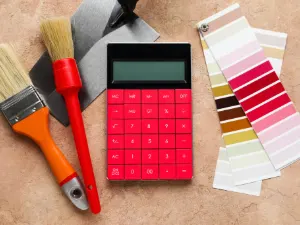 Budget friendly painting with calculator and painting supplies